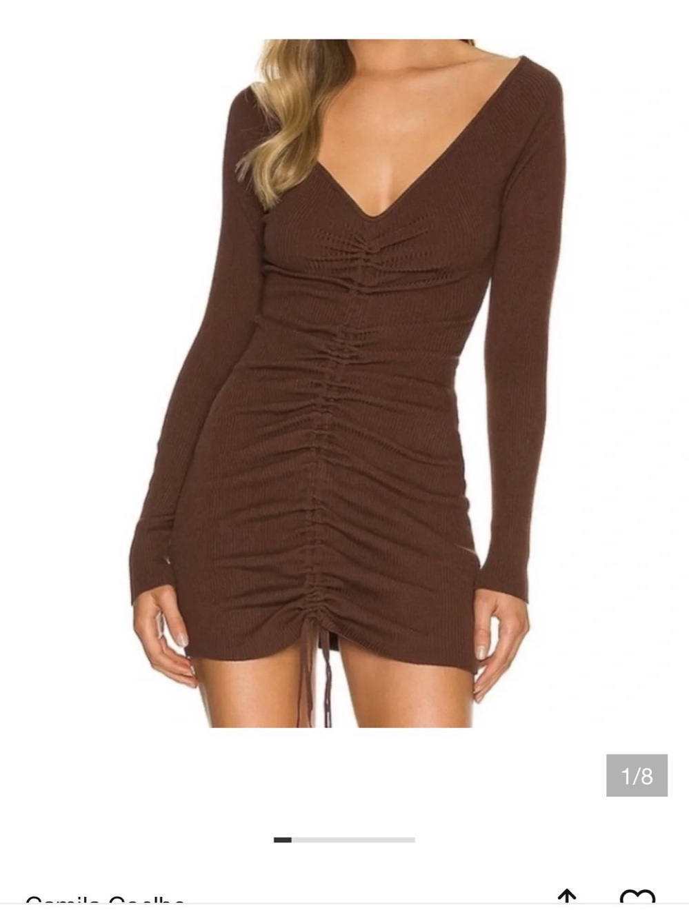 Camila Coelho Zada Mini Dress Ruched Long Sleeve Brown Small